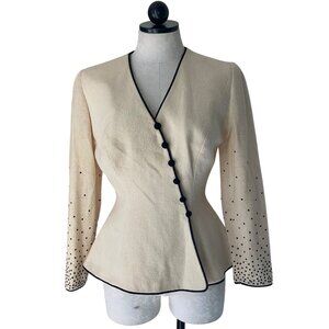 Leon Paule Vintage Womens Jacket Size Medium Cream Peplum Couture Beverly Hills
